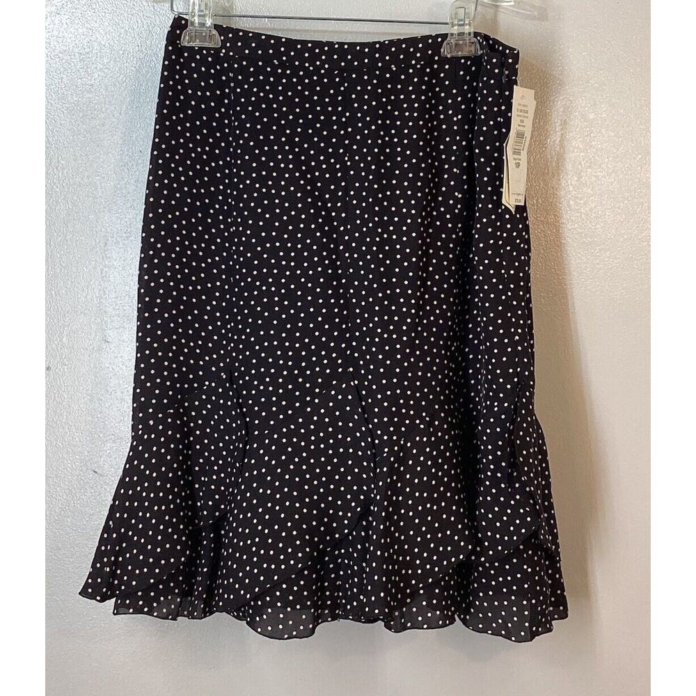 Nygard Collection 100% Silk Black Light Pink Polka Dot Midi Skirt Women Size 10P